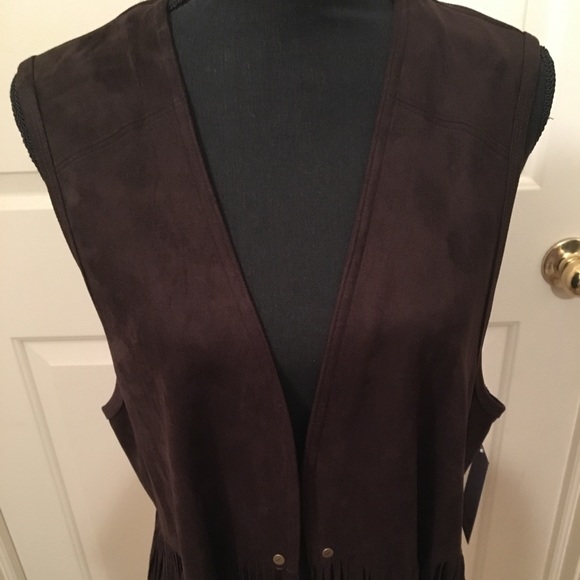 KAREN KANE NWT AUTHENTIC BROWN FAUX SUEDE & FRINGE VEST - Picture 1 of 8
